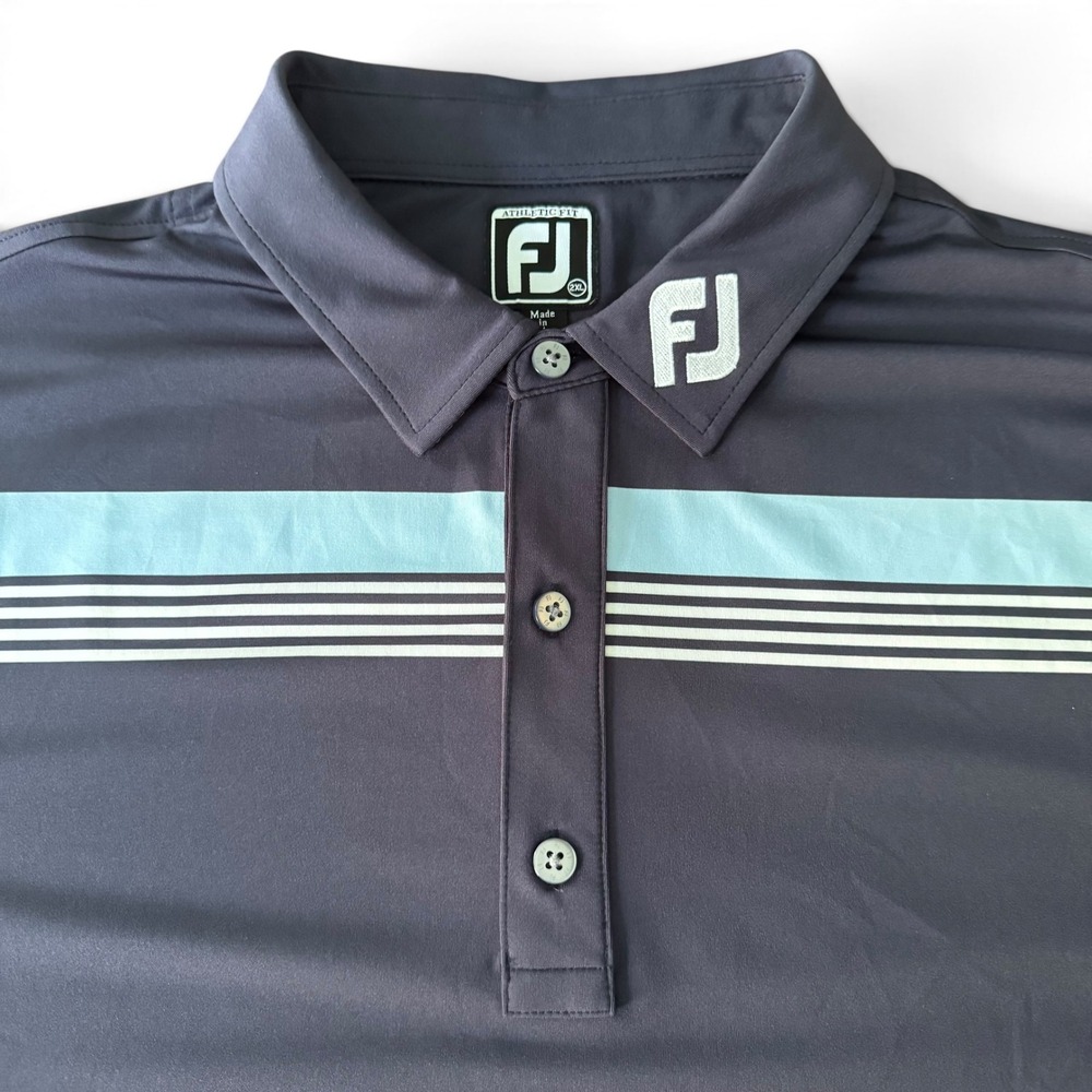 FootJoy Athletic Fit Golf Polo Men XXL Blue Stripe Ohio Prestwick Performance